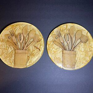 VTG 1970s Set of 2 Farmhouse Lucite Acrylic Resin Wooden Kitchen Tools Trivets